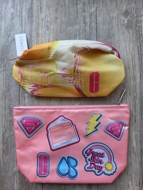 2 Clinique Makeup Bags / Cosmetic Bags, Color: Salmon Pink & Yellow